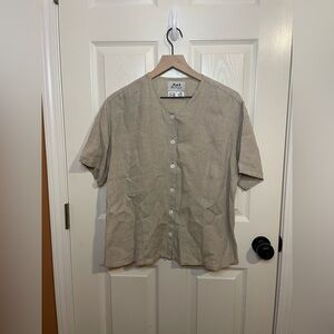 FLAX Linen Button Down Short Sleeve Natural Shirt Coastal Grandma Size Large
